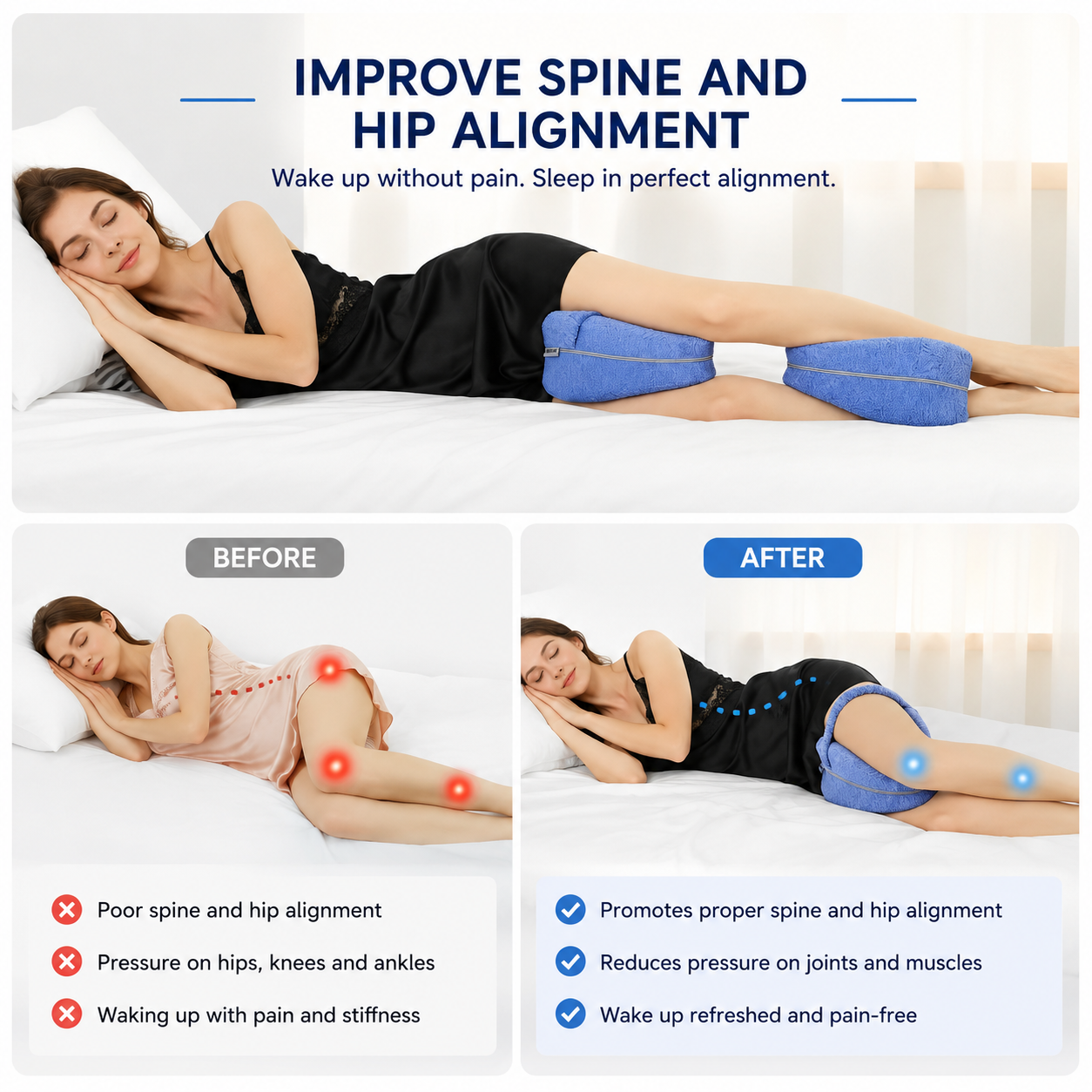 Memory Foam Leg Pillow for Side Sleeping and Travel